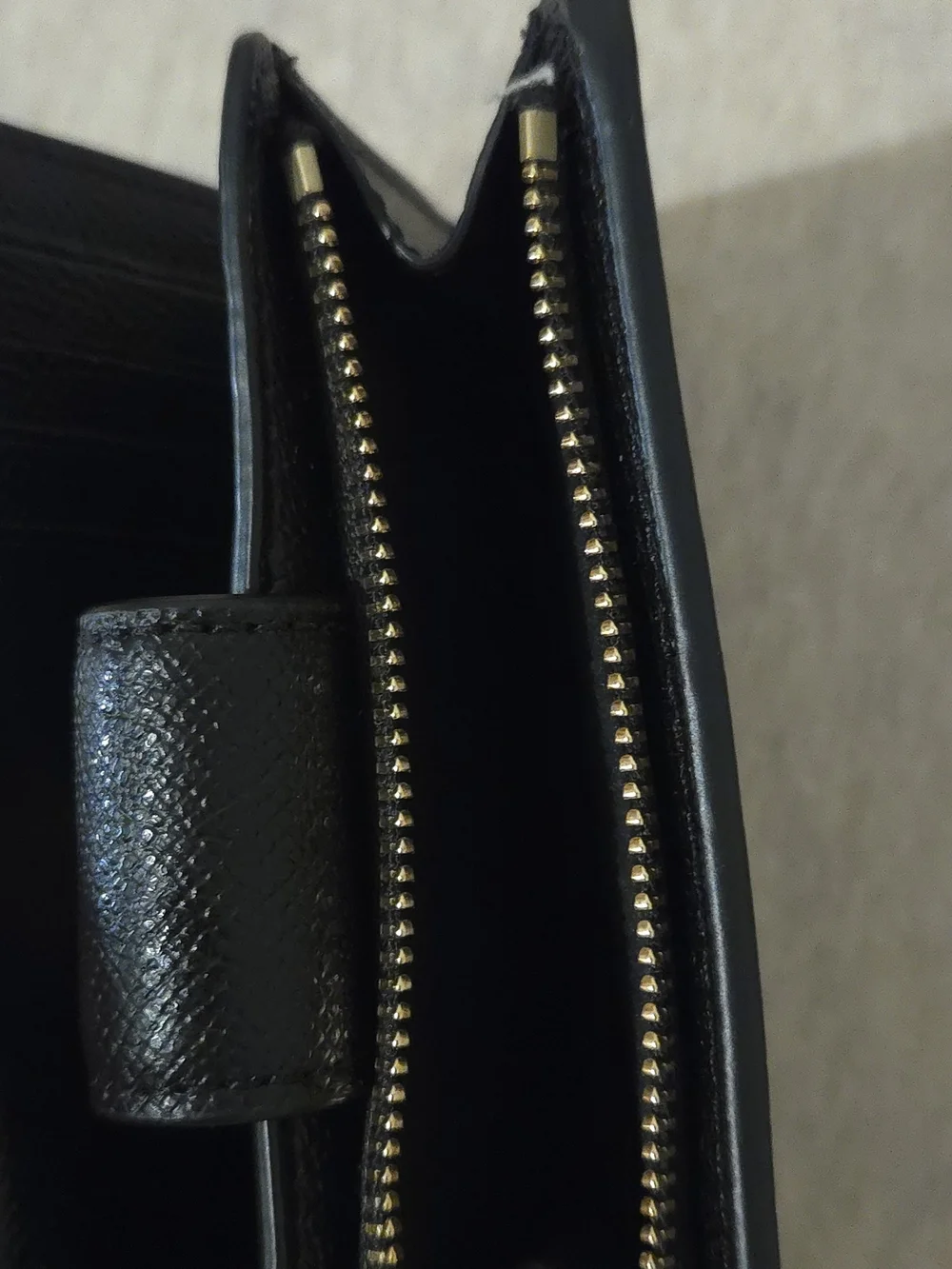 Coach Black Leather Compact Wallet with Gold Logo